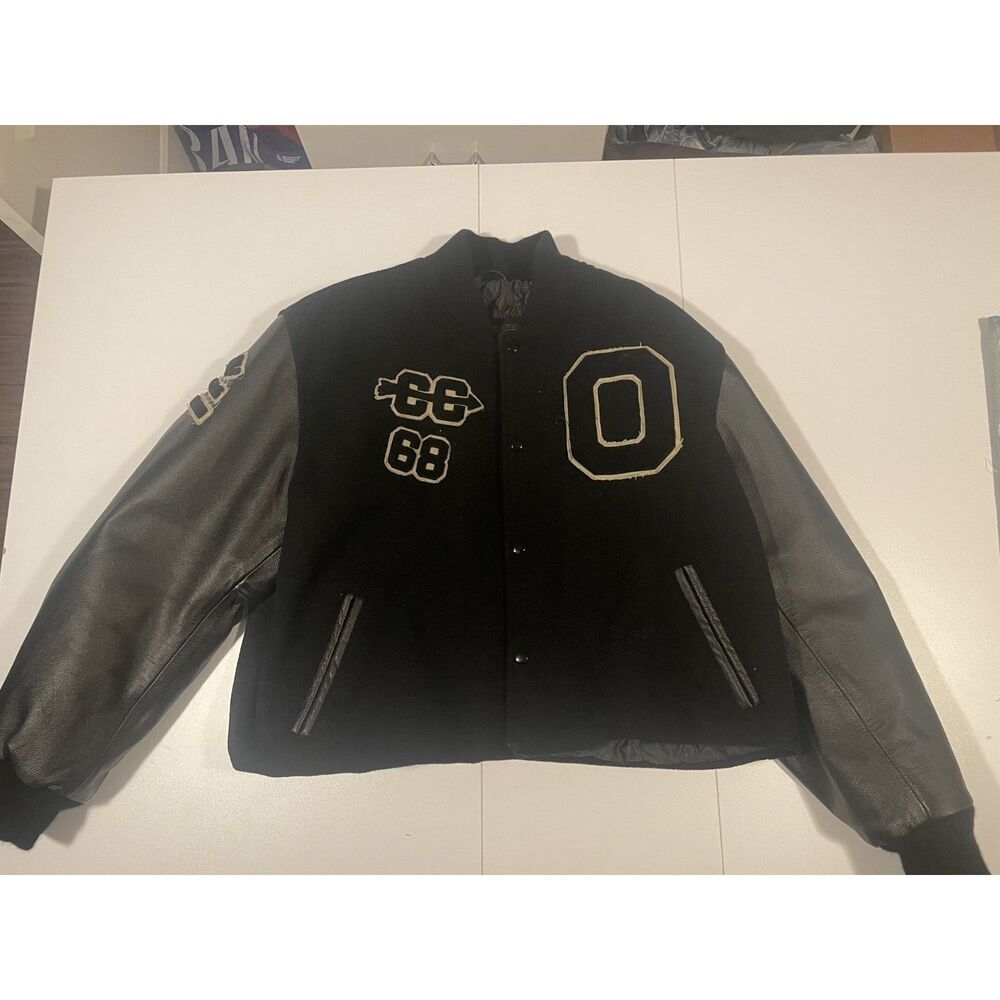 Vintage Black & Grey Wool Leather Varsity Jacket “O” Patch Letterman
